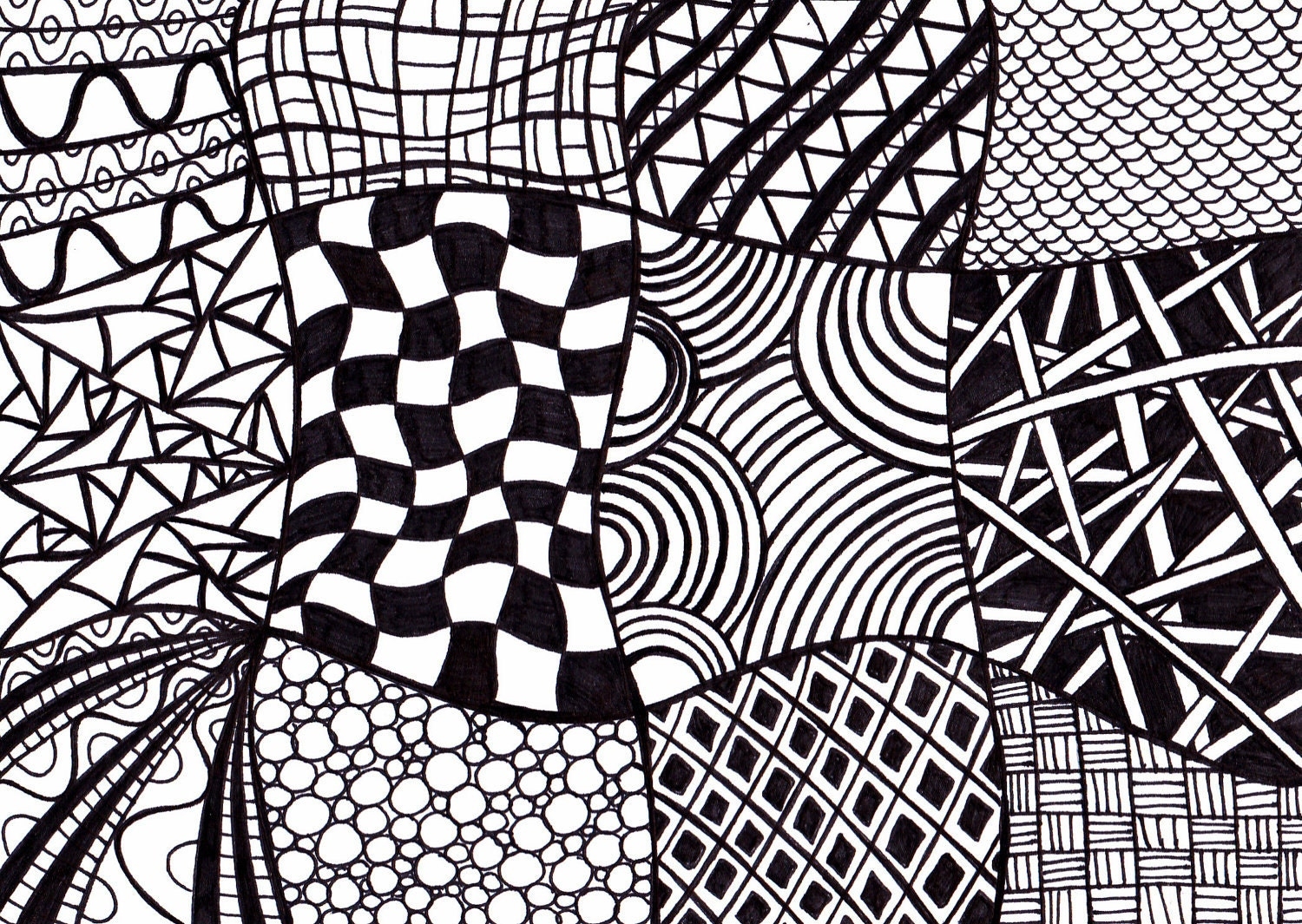 Black And White Printable Art Zentangle Inspired Ink Drawing Etsy