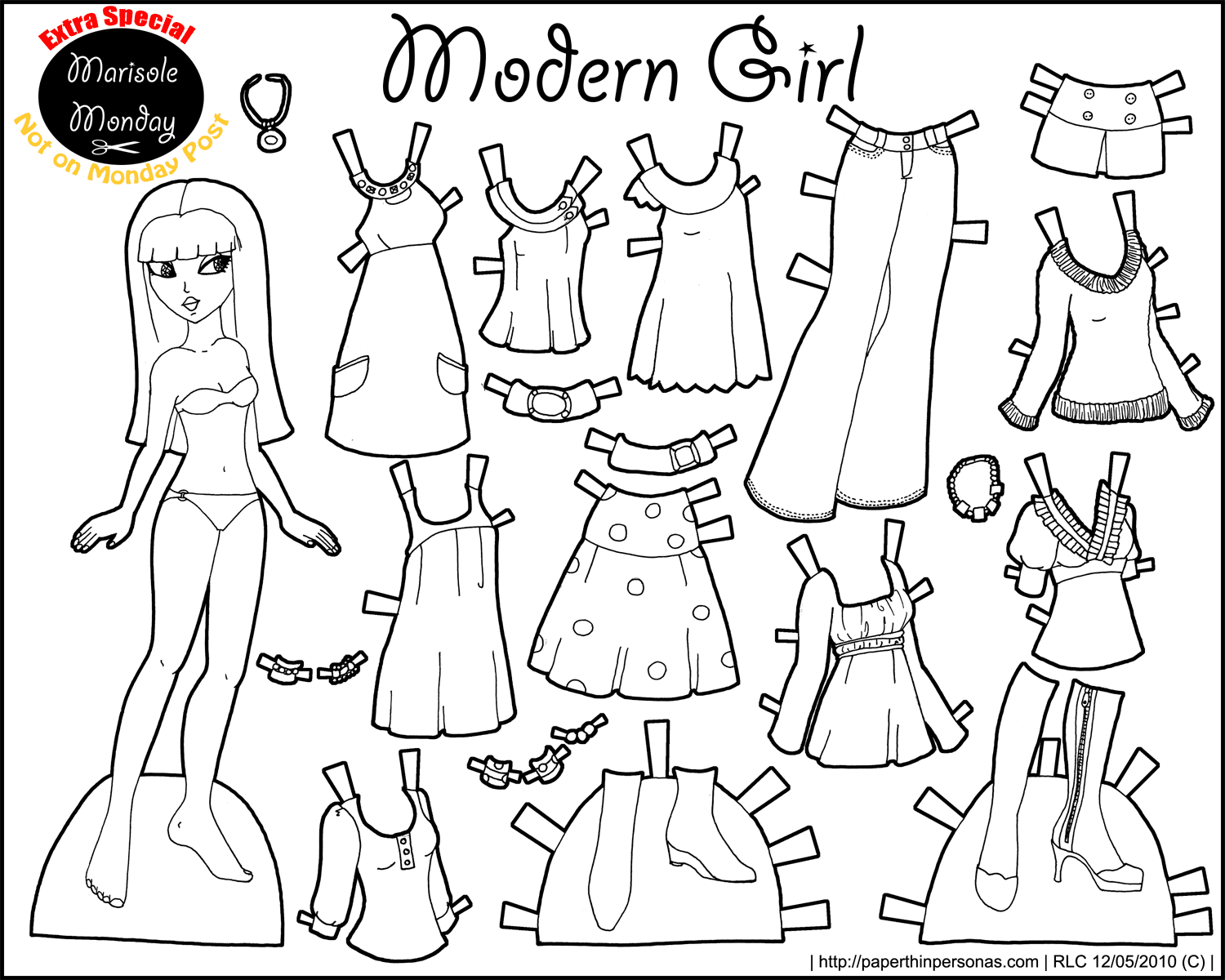 Black And White Printable Paper Doll Modern Girl Black And White Printable Paper Doll Modern Girl