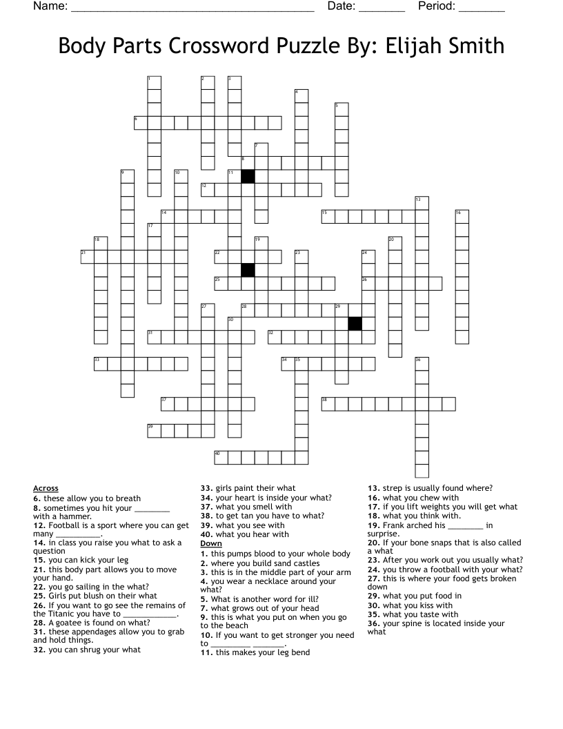 Body Parts Crossword Puzzle By Elijah Smith WordMint