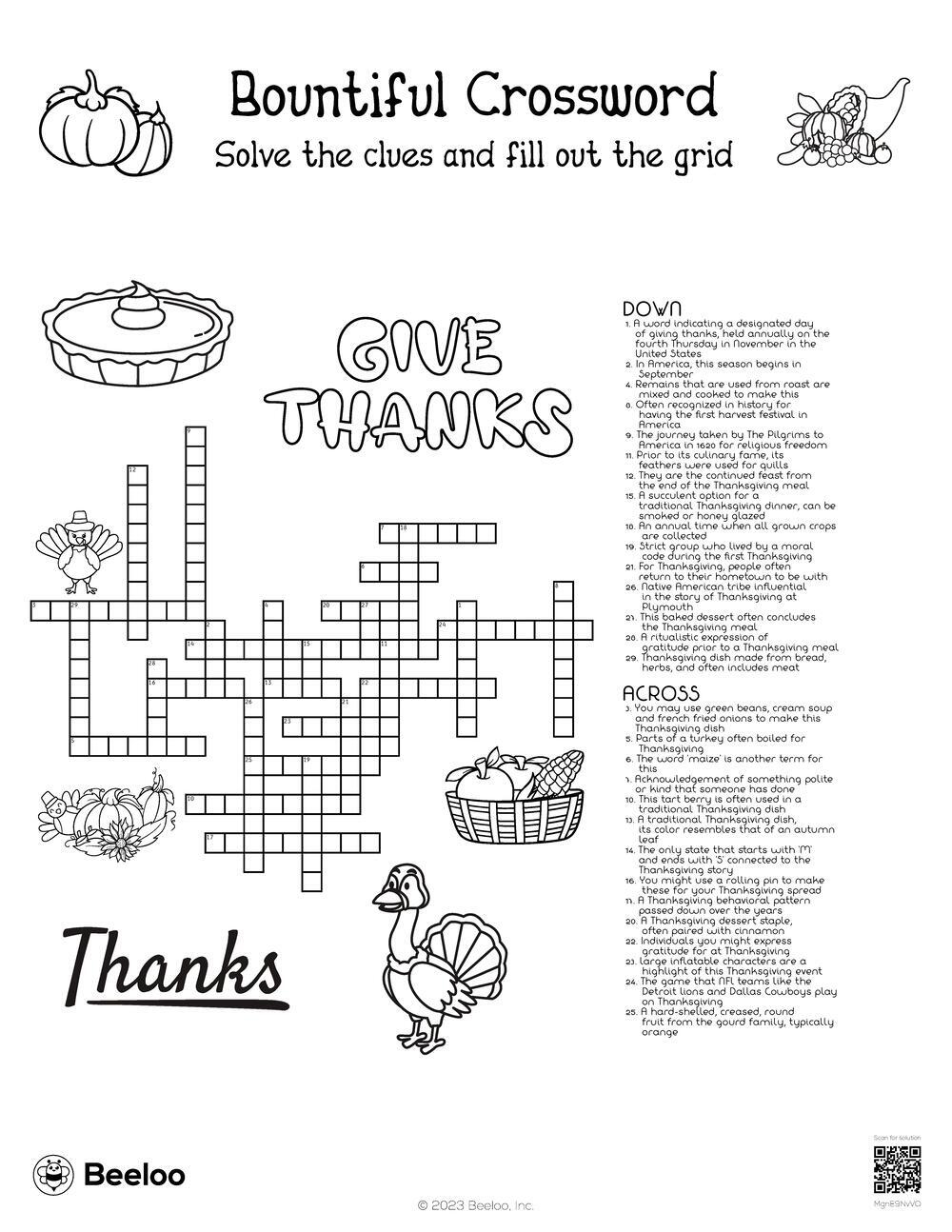 Bountiful Crossword Beeloo Printable Crafts And Activities For Kids Bountiful Crossword Beeloo Printable Crafts And Activities For Kids
