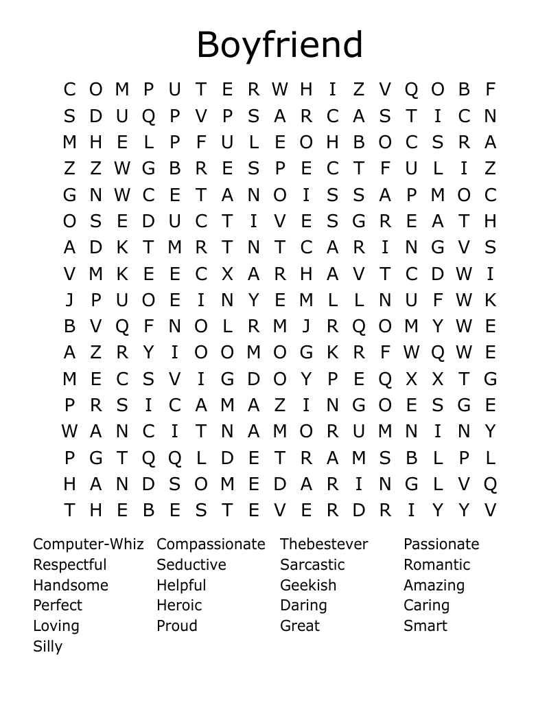 Boyfriend Word Search WordMint Boyfriend Word Search WordMint
