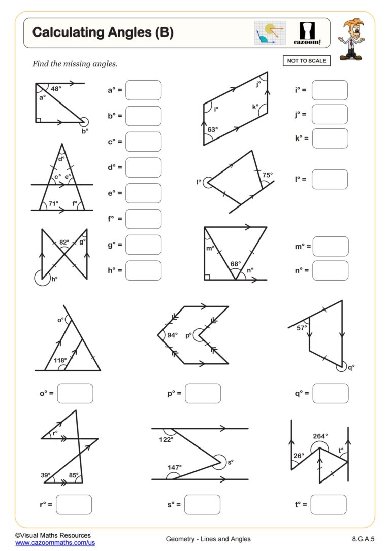 Calculating Angles B With Clues Worksheet PDF Printable Geometry Worksheet Cazoom Math