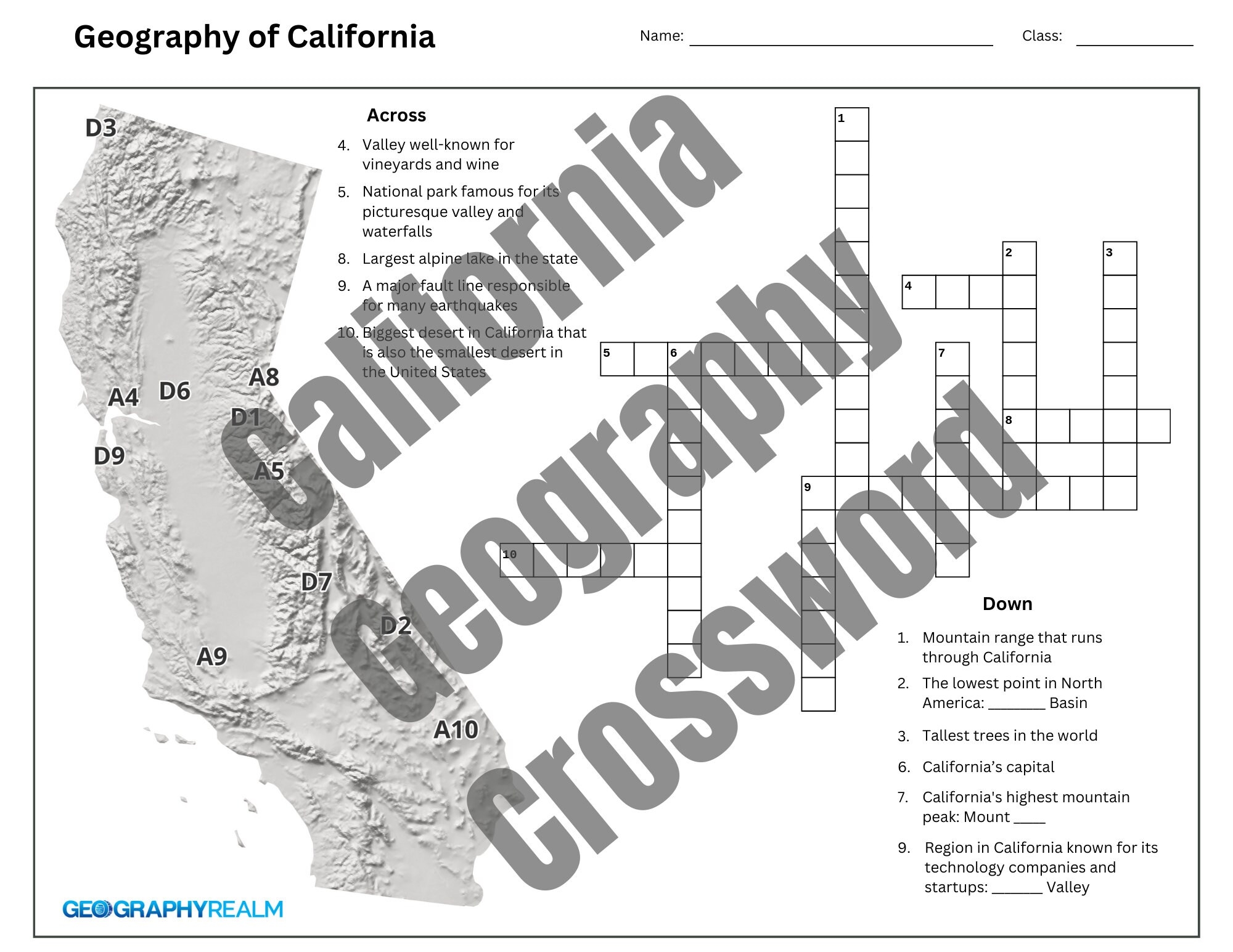 California Geography Crossword Puzzle For Grades 3 5 digital Download With Answer Key Etsy California Geography Crossword Puzzle For Grades 3 5 digital Download With Answer Key Etsy