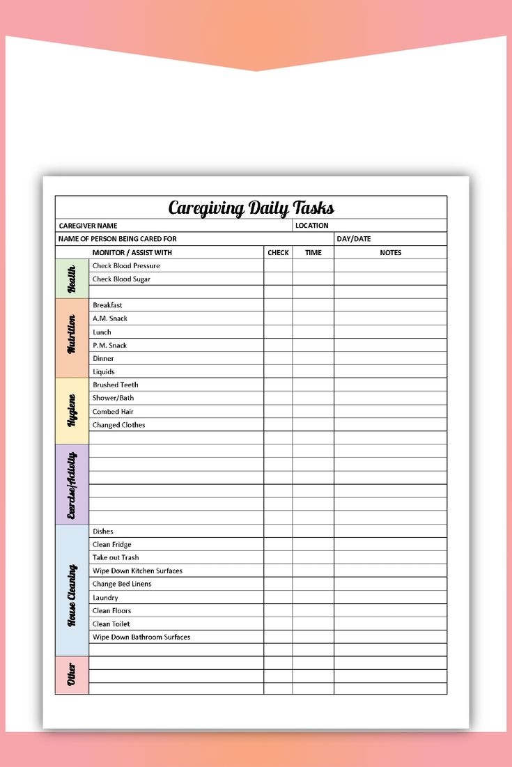 free printable caregiver daily checklist template