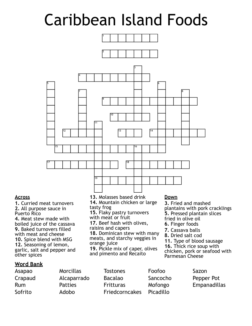 Caribbean Island Foods Crossword WordMint Caribbean Island Foods Crossword WordMint