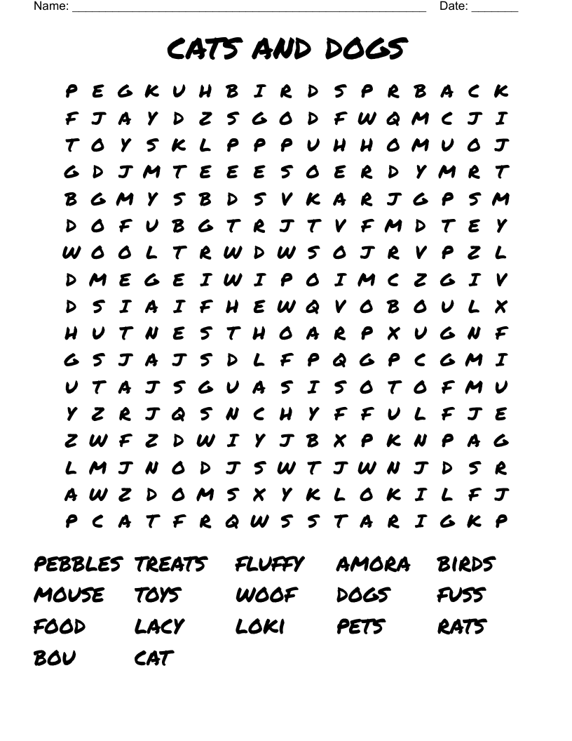 Cats And Dogs Word Search WordMint Cats And Dogs Word Search WordMint