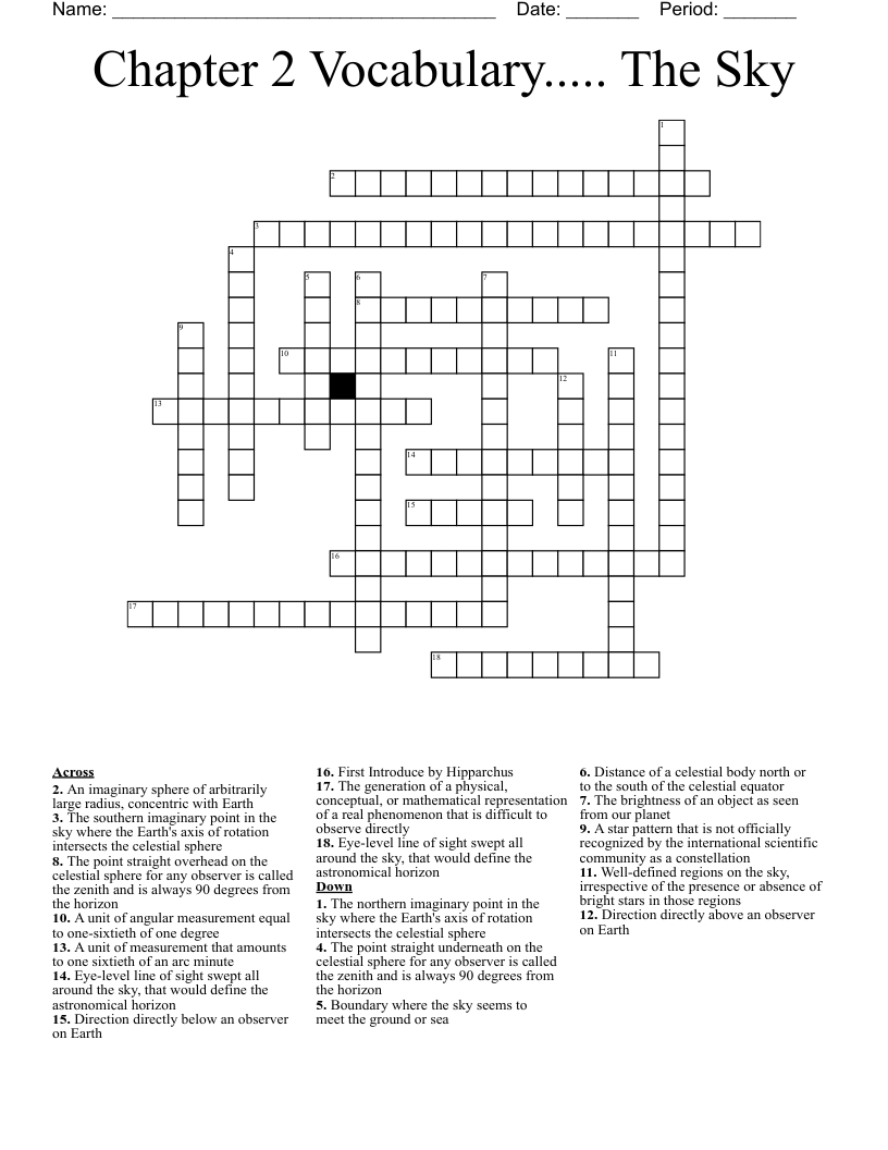 Chapter 2 Vocabulary The Sky Crossword WordMint Chapter 2 Vocabulary The Sky Crossword WordMint