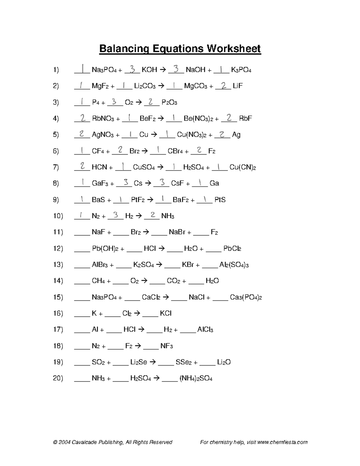 Chapter 7 Balancing Chemical Equations Worksheet With Solutions Studocu Chapter 7 Balancing Chemical Equations Worksheet With Solutions Studocu