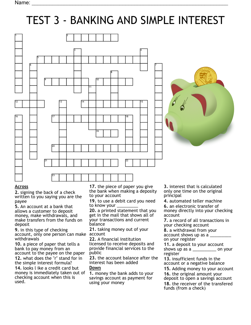 Checking Accounts Crossword WordMint Checking Accounts Crossword WordMint