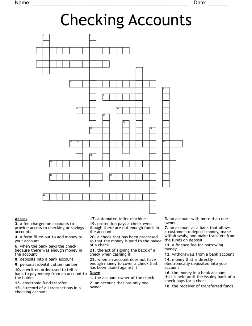 Checking Accounts Crossword WordMint Checking Accounts Crossword WordMint
