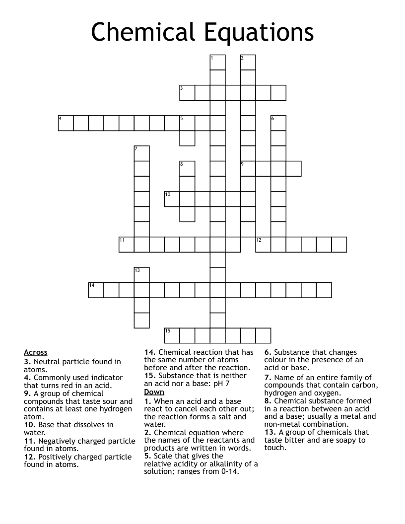 Chemical Equations Crossword WordMint Chemical Equations Crossword WordMint