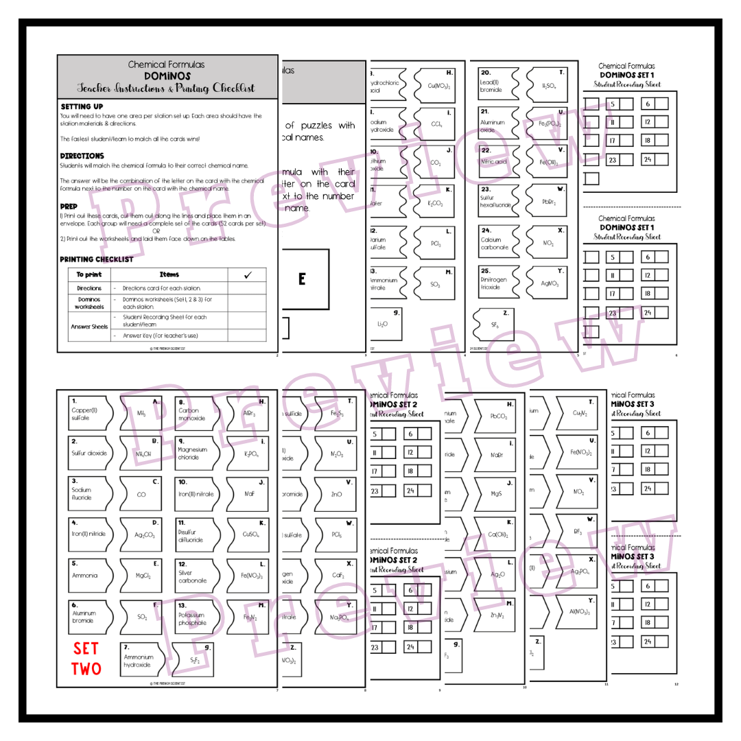 CHEMISTRY Chemical Formulas Dominos Puzzle Activity Printable Made By Teachers CHEMISTRY Chemical Formulas Dominos Puzzle Activity Printable Made By Teachers
