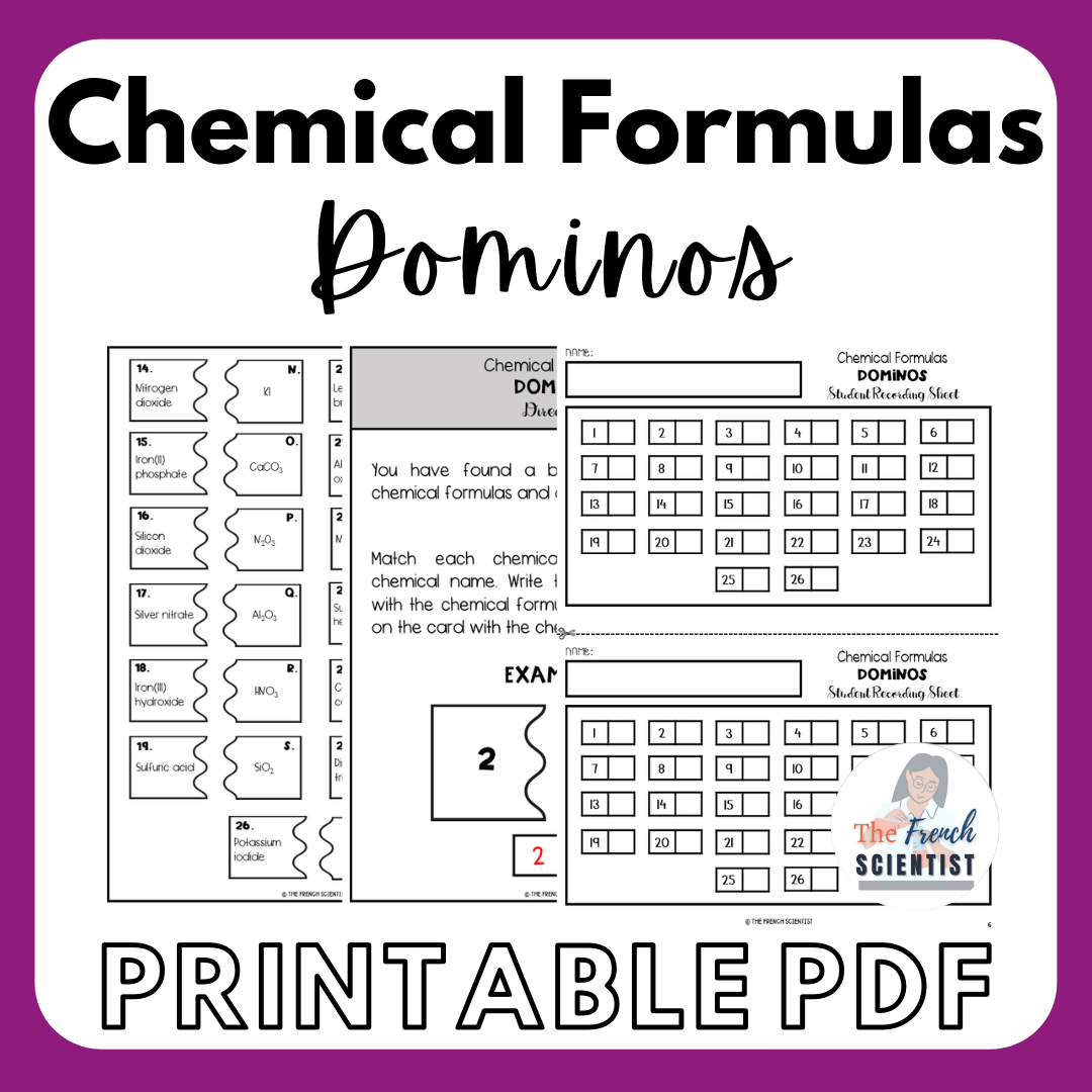 CHEMISTRY Chemical Formulas Dominos Puzzle Activity Printable Made By Teachers CHEMISTRY Chemical Formulas Dominos Puzzle Activity Printable Made By Teachers
