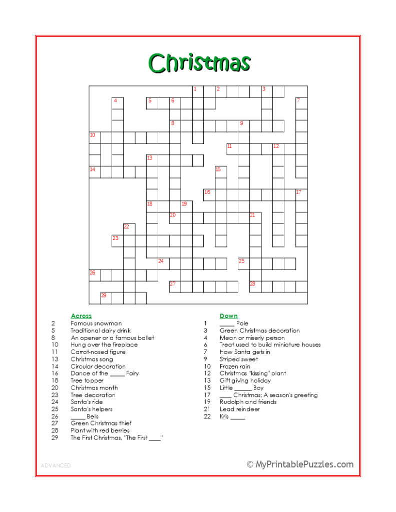Christmas Crossword Puzzle Advanced My Printable Puzzles Christmas Crossword Puzzle Advanced My Printable Puzzles
