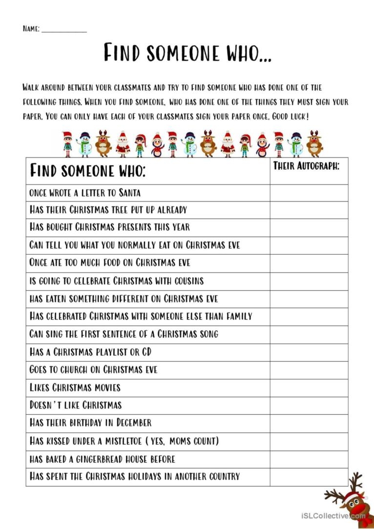 Christmas Find Someone Who English ESL Worksheets Pdf Doc Christmas Find Someone Who English ESL Worksheets Pdf Doc