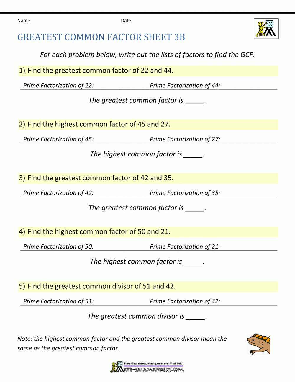 highest common factor worksheet highest common factor worksheet