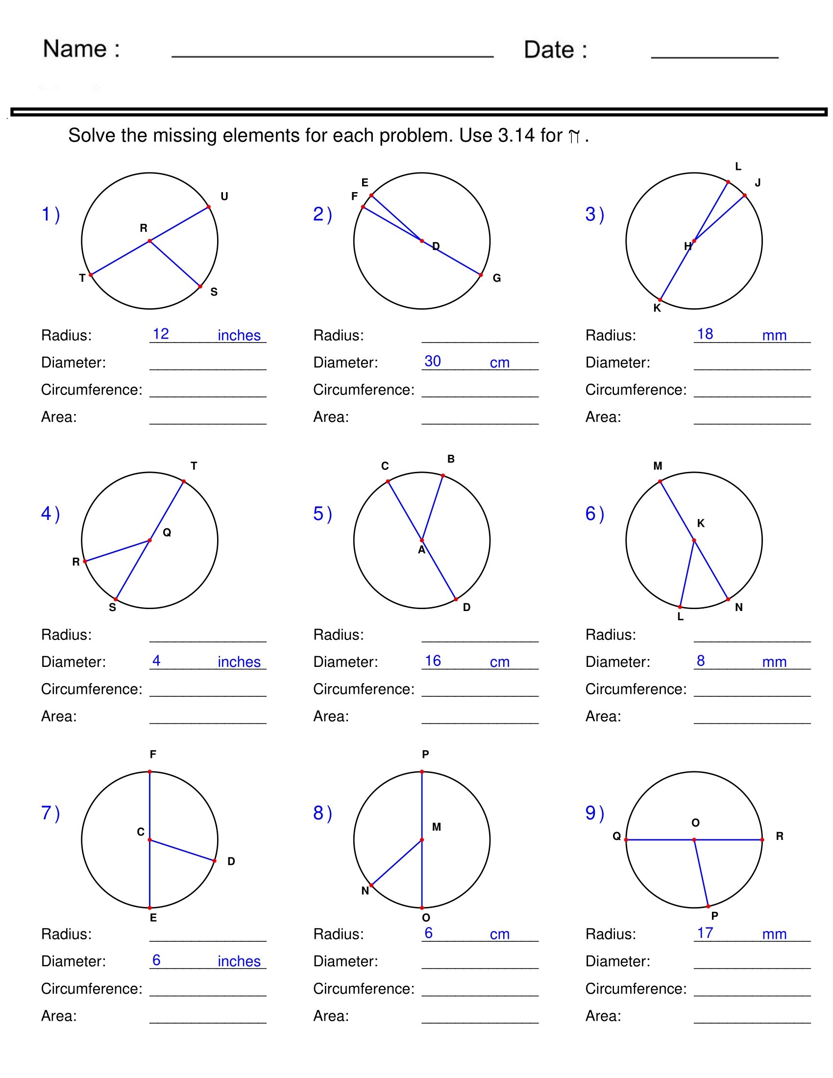 Circumference Area Radius And Diameter Circle Worksheets Made By Teachers Circumference Area Radius And Diameter Circle Worksheets Made By Teachers