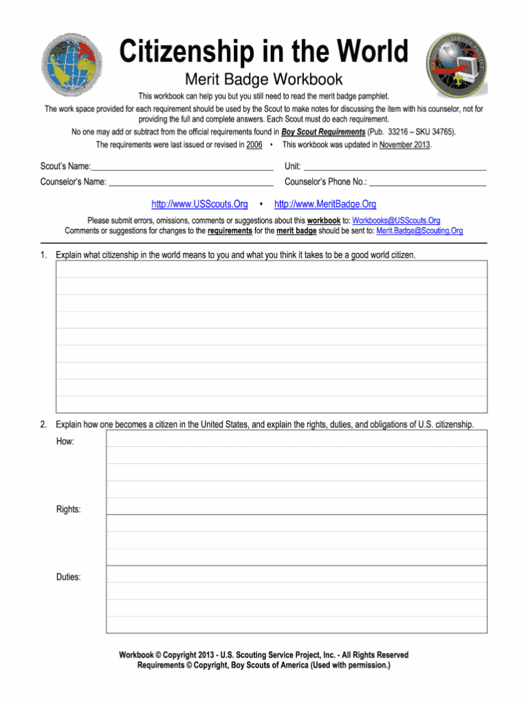 Citizenship In The World Merit Badge Worksheet Fill Out Sign Online DocHub