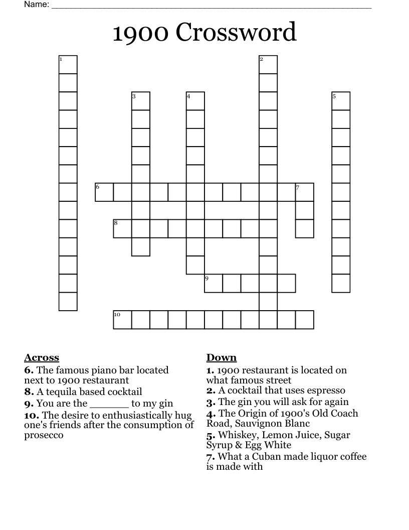 Classic Cocktails Crossword WordMint Classic Cocktails Crossword WordMint