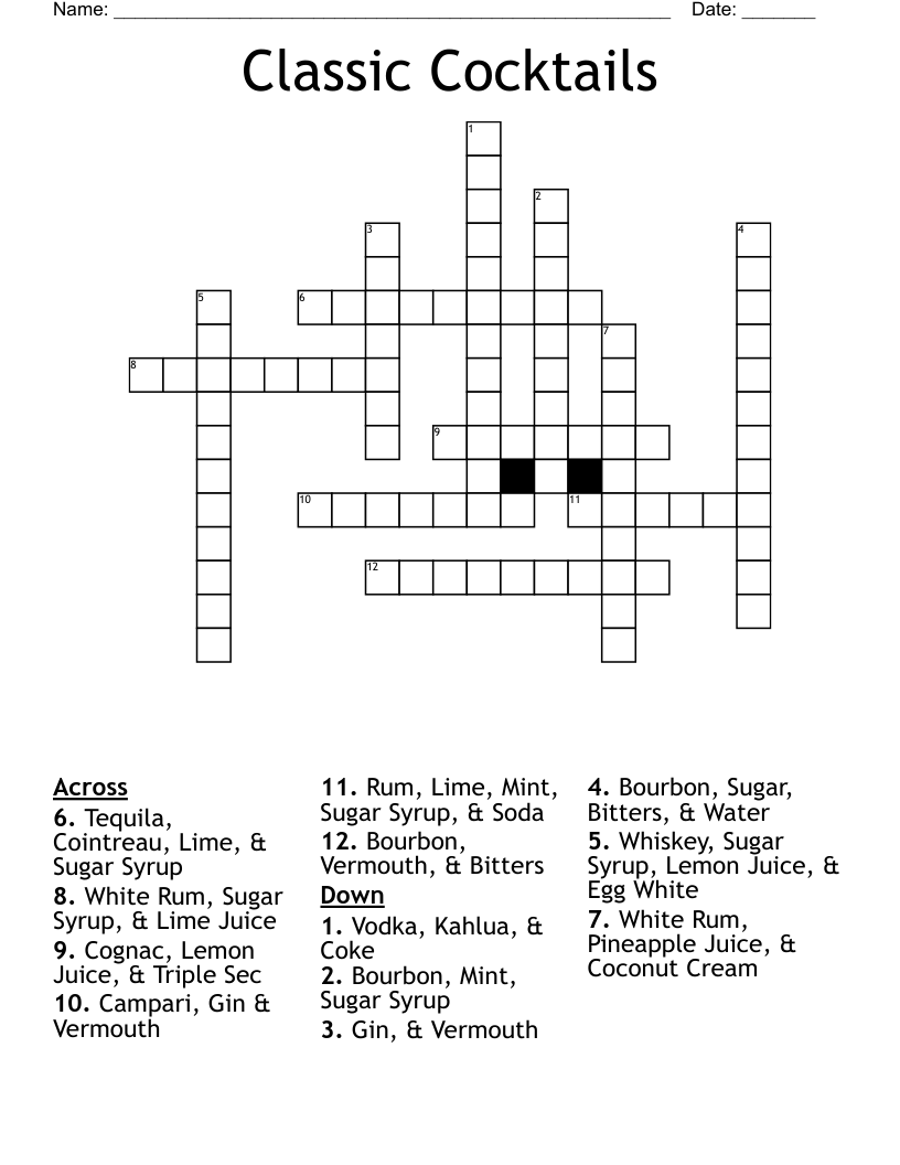 Classic Cocktails Crossword WordMint Classic Cocktails Crossword WordMint