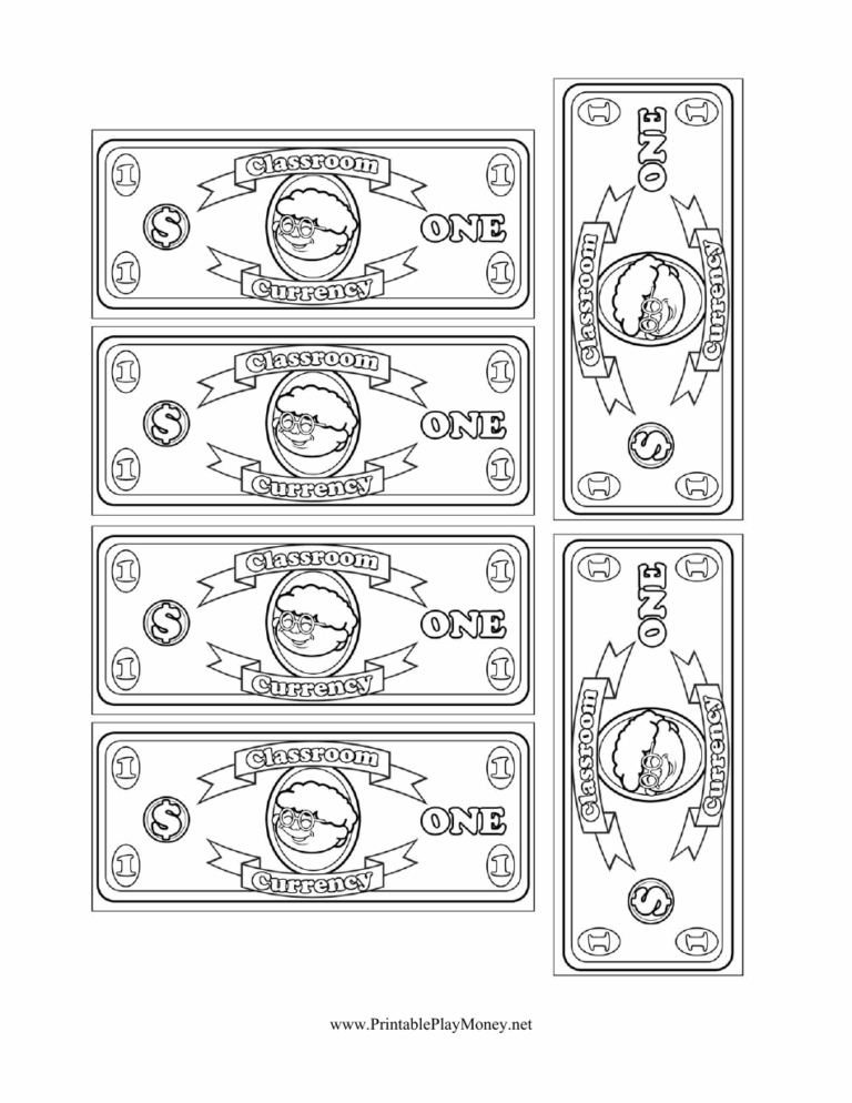 Classroom Currency One Dollar Bill Template Download Printable PDF Templateroller