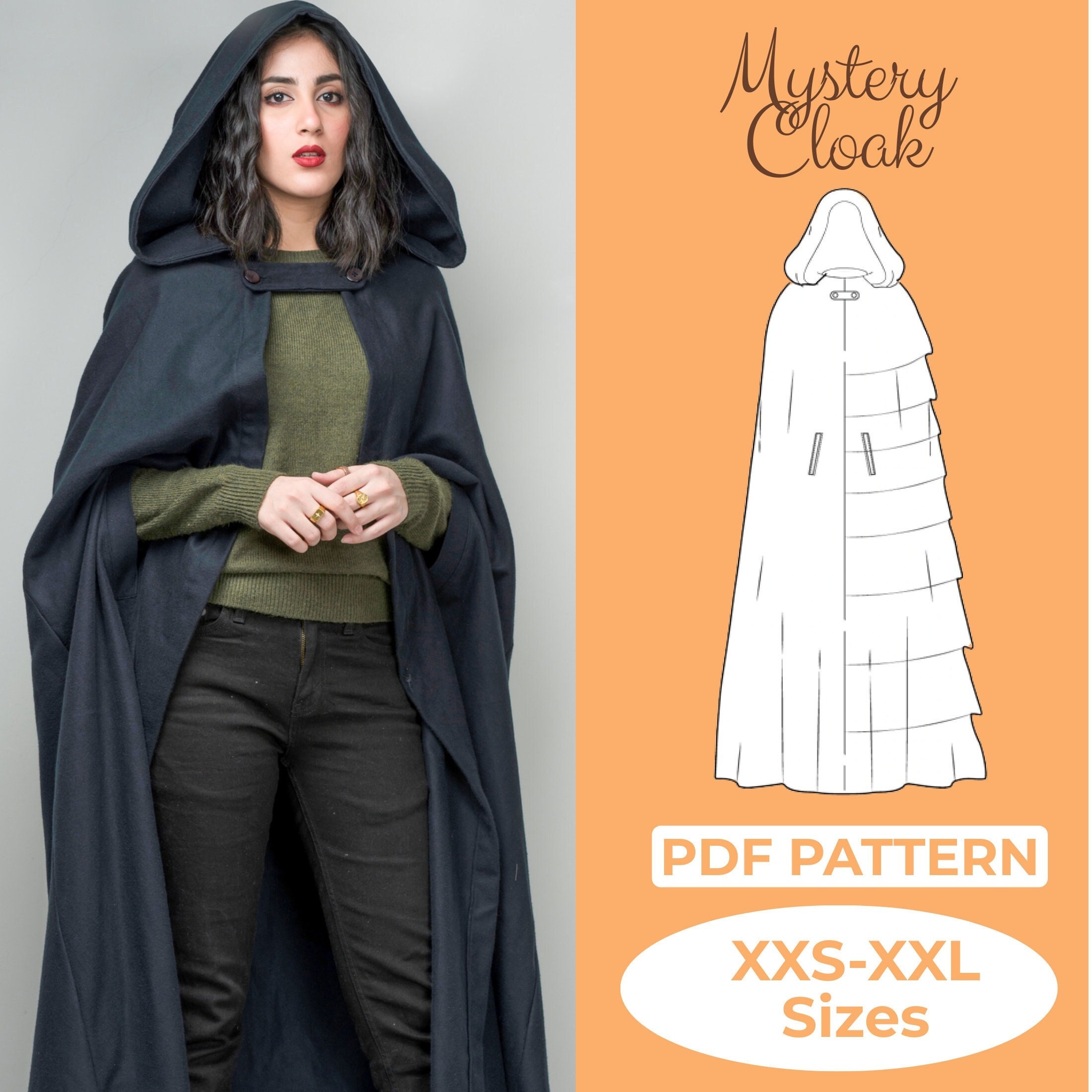 Cloak With Hood Sewing Pattern Fantasy Carnival Costume Elven Cape Magical Gown Halloween Sewing Project Medieval Dress Hooded Cloak Etsy Denmark