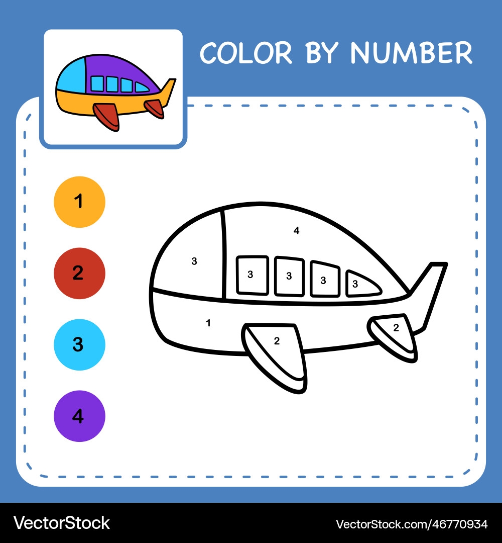 Color By Number Worksheet For Kids Learning Vector Image Color By Number Worksheet For Kids Learning Vector Image