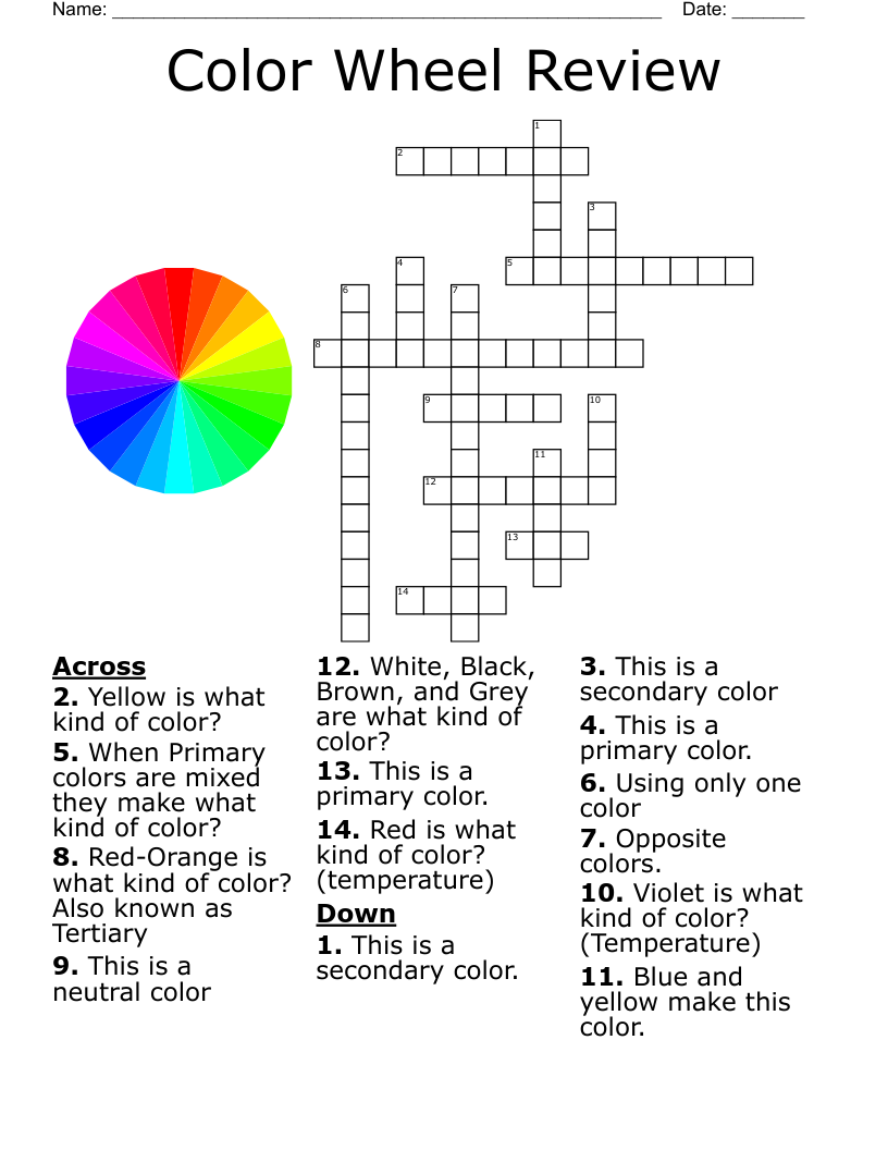 Color Wheel Review Crossword WordMint Color Wheel Review Crossword WordMint