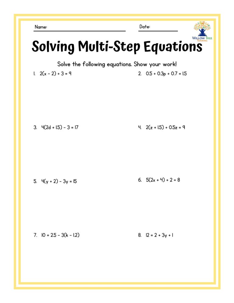 Colorful Solving Multi step Equations Tiered Worksheets Etsy