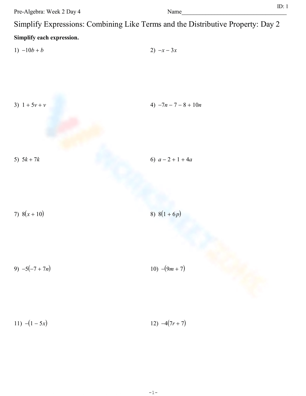 Combining Like Terms And The Distributive Property Worksheet Worksheets Library Combining Like Terms And The Distributive Property Worksheet Worksheets Library