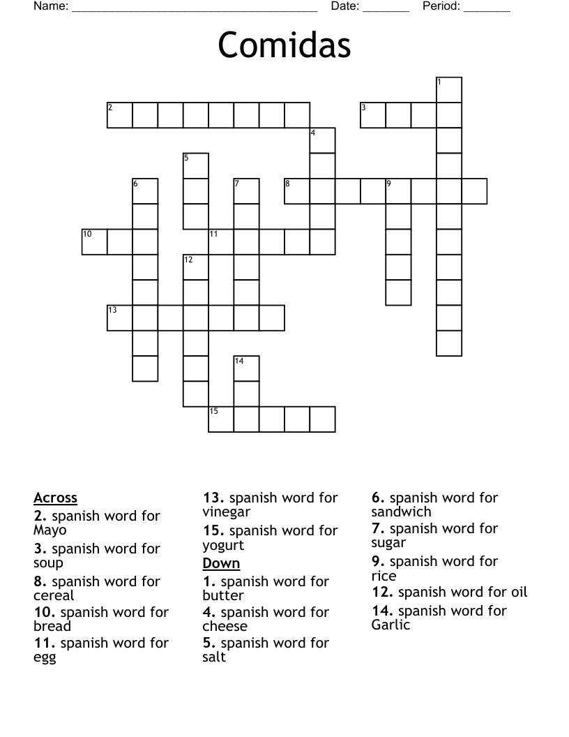 Comidas Crossword WordMint Comidas Crossword WordMint