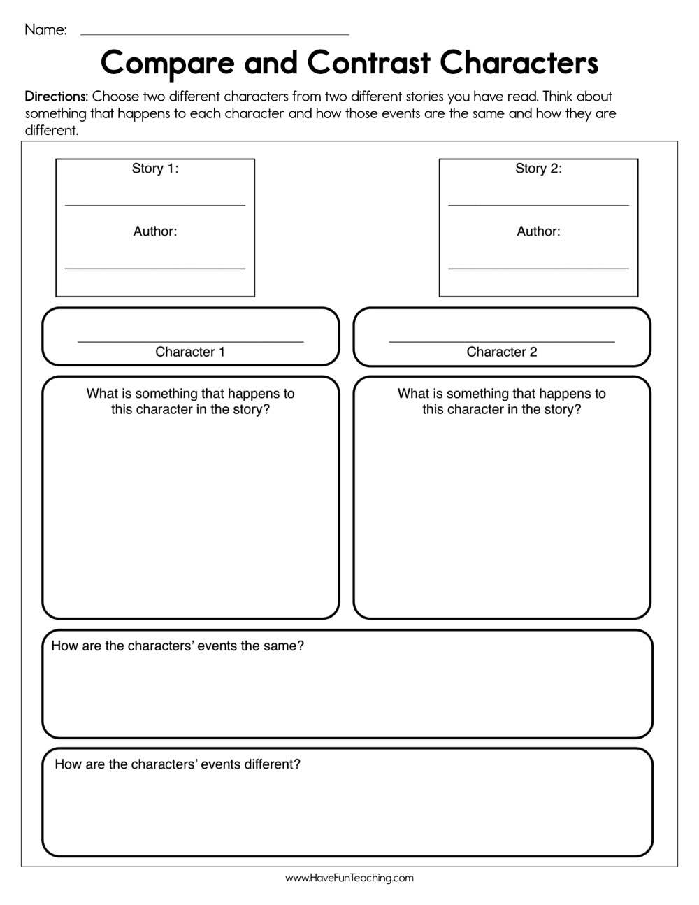 Compare And Contrast Characters Worksheet Have Fun Teaching Compare And Contrast Characters Worksheet Have Fun Teaching
