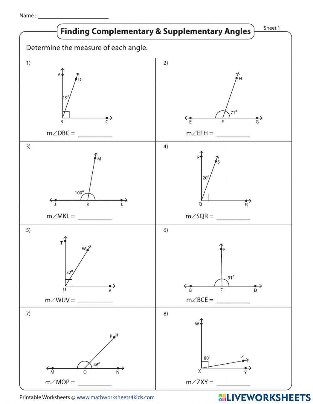 Complementary And Supplementary Angles Find The Missing Angle Worksheets Library Complementary And Supplementary Angles Find The Missing Angle Worksheets Library