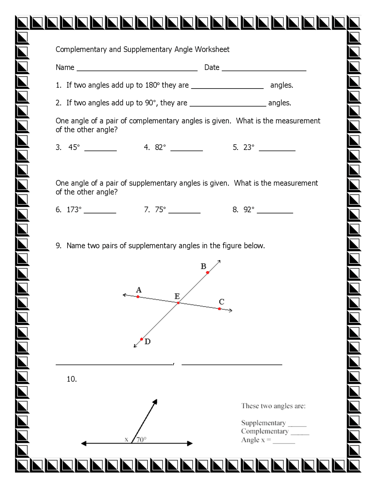 Complementary And Supplementary Angles Worksheet Lecture Notes Trigonometry Docsity Complementary And Supplementary Angles Worksheet Lecture Notes Trigonometry Docsity