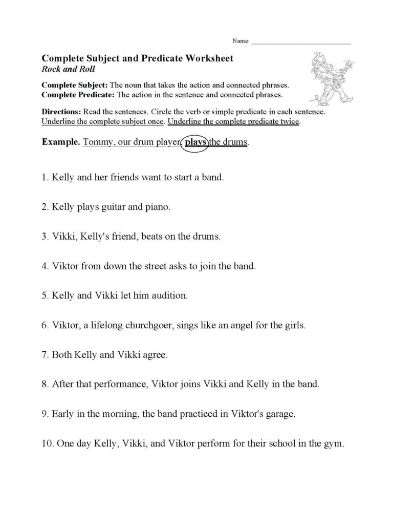 Complete Subject And Predicate Worksheet Sentence Structure Activity