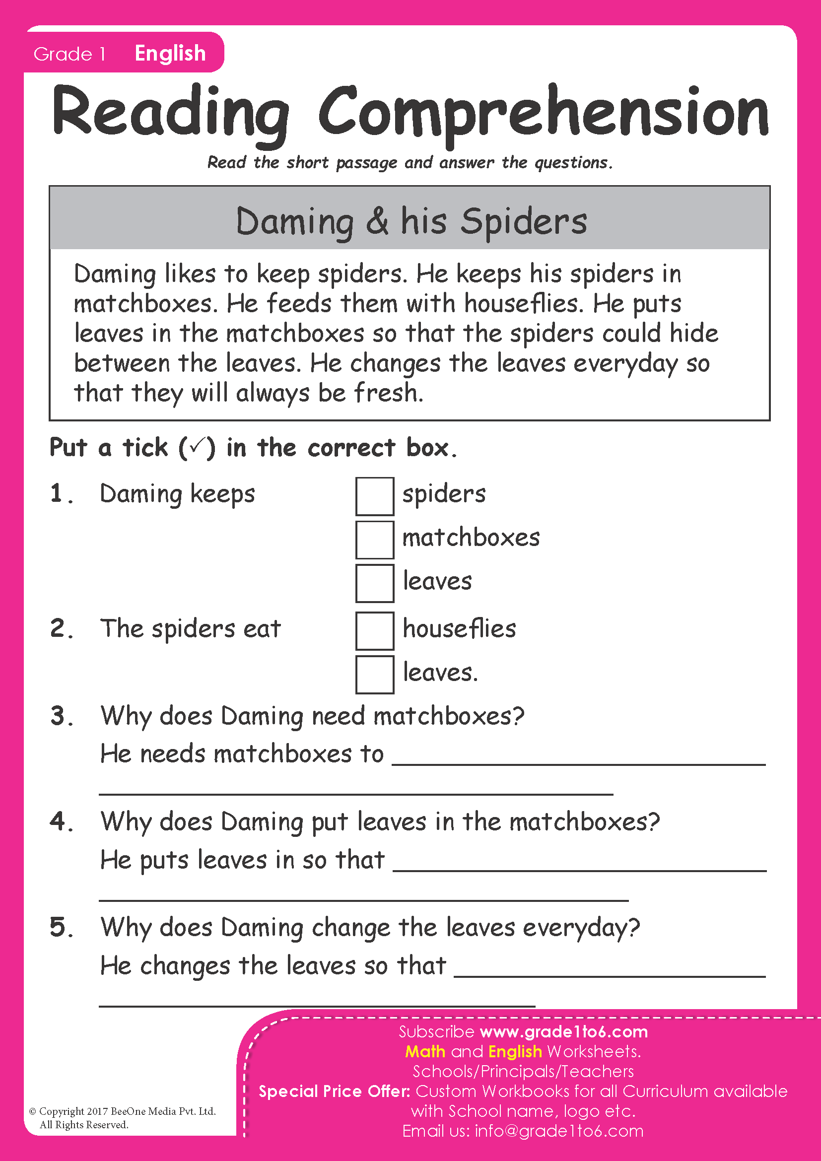 class 1 comprehension worksheets class 1 comprehension worksheets
