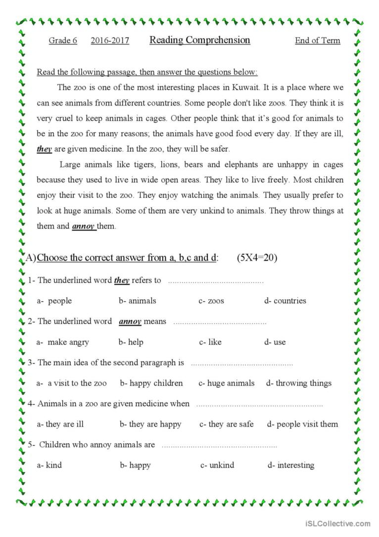 reading comprehension worksheets with paragraphs for 6th grade reading comprehension worksheets with paragraphs for 6th grade