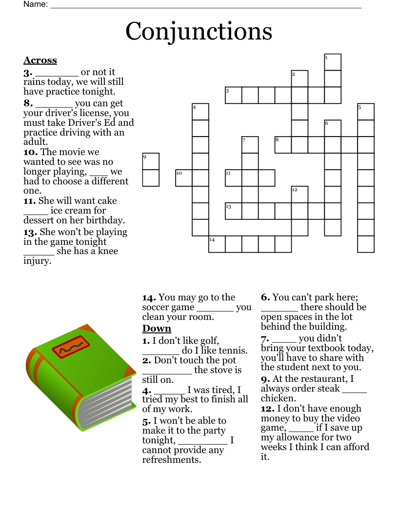 Conjunctions Crossword WordMint