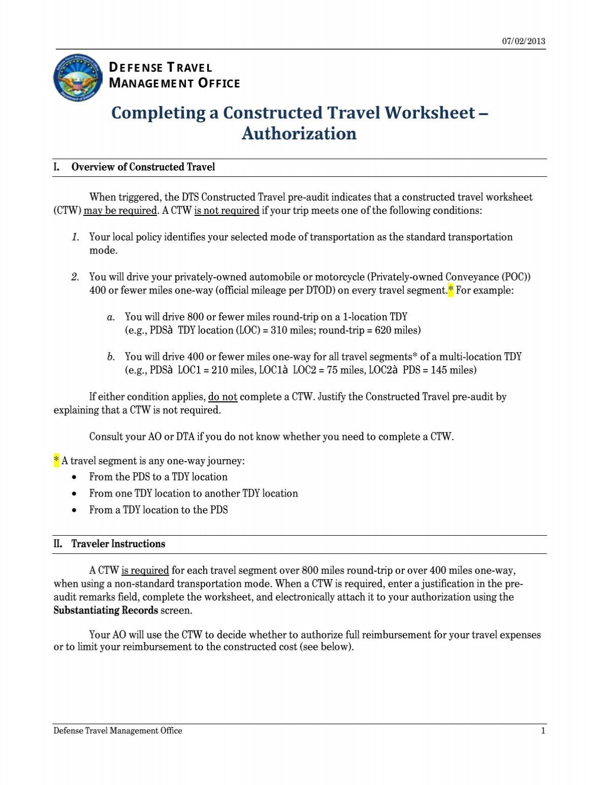 Constructed Travel Worksheet Instructions For Authorization Constructed Travel Worksheet Instructions For Authorization