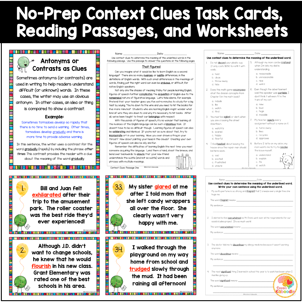 Context Clues Activities Worksheets Task Cards And Passages Context Clues Activities Worksheets Task Cards And Passages