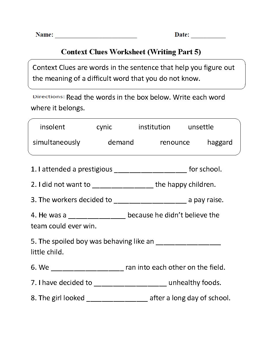 Context Clues Worksheets Printable Vocabulary Inference Activities Context Clues Worksheets Printable Vocabulary Inference Activities