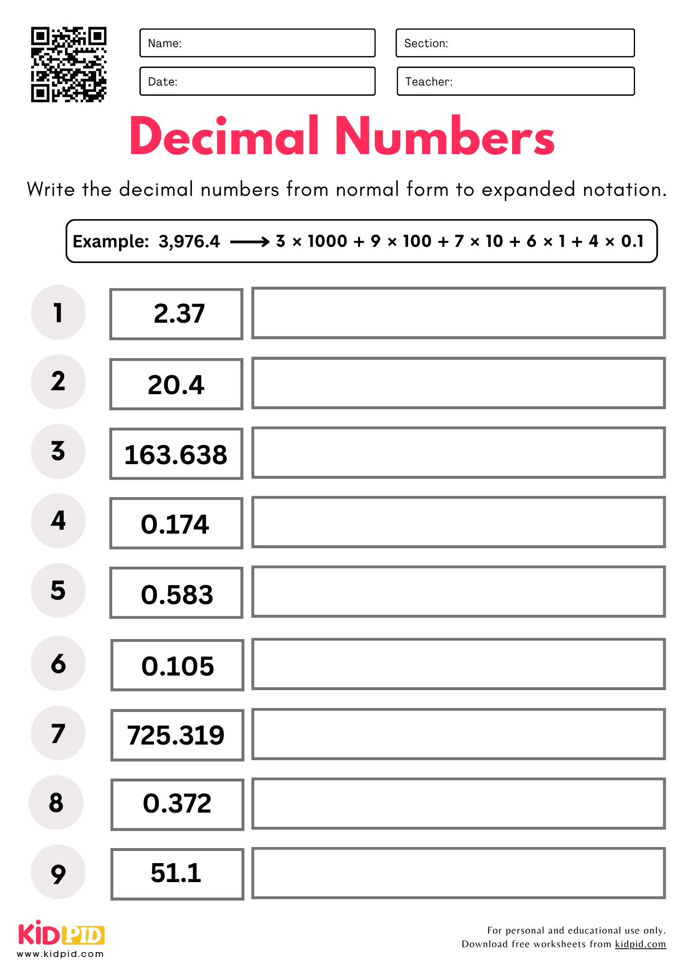 Convert Decimal Numbers Normal To Expanded Notion Place Value Worksheet For Grade 5 Kidpid Convert Decimal Numbers Normal To Expanded Notion Place Value Worksheet For Grade 5 Kidpid