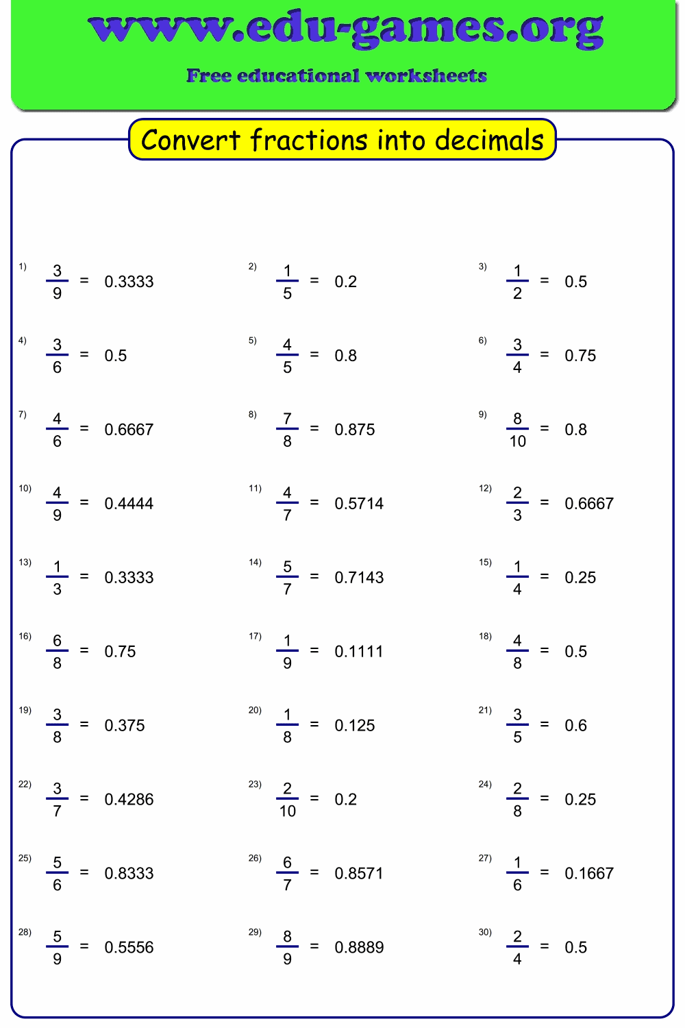 Convert Fraction To Decimal Worksheet Maker Free Printable Worksheets Convert Fraction To Decimal Worksheet Maker Free Printable Worksheets
