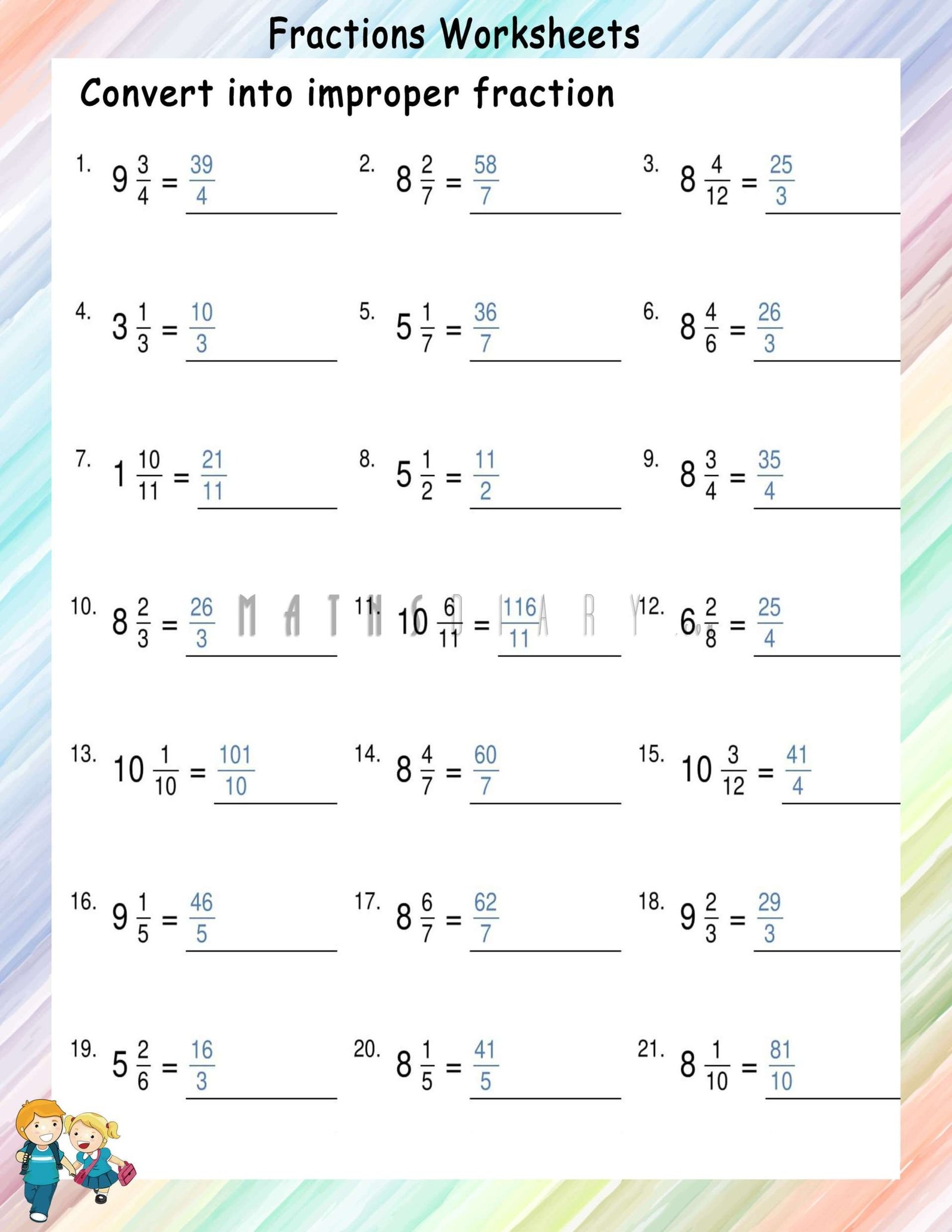 converting mixed numbers to improper fractions worksheet converting mixed numbers to improper fractions worksheet