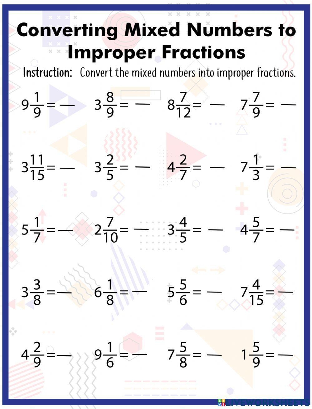 Converting Mixed Numbers To Improper Fractions Interactive Worksheets Library Converting Mixed Numbers To Improper Fractions Interactive Worksheets Library