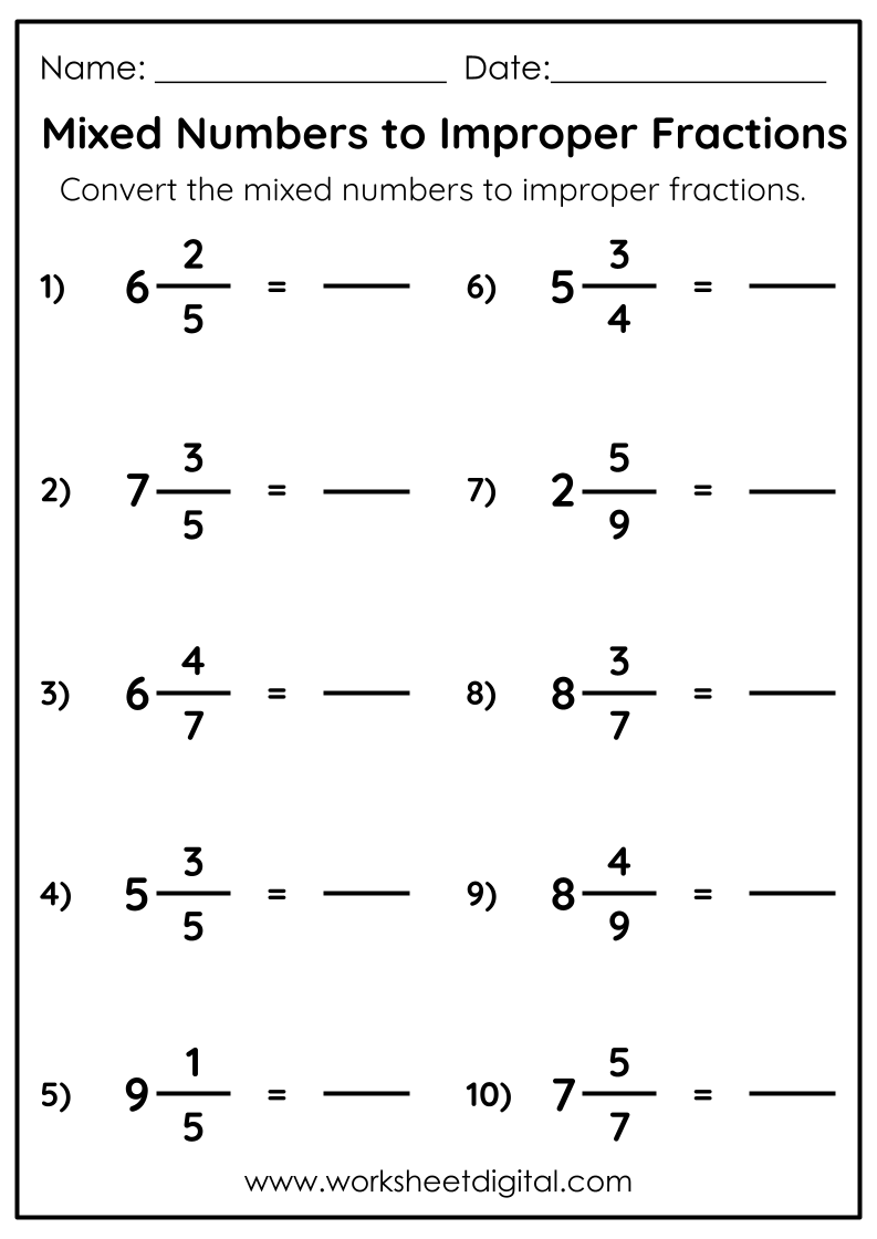 Converting Mixed Numbers To Improper Fractions Worksheet Digital Worksheets Library Converting Mixed Numbers To Improper Fractions Worksheet Digital Worksheets Library