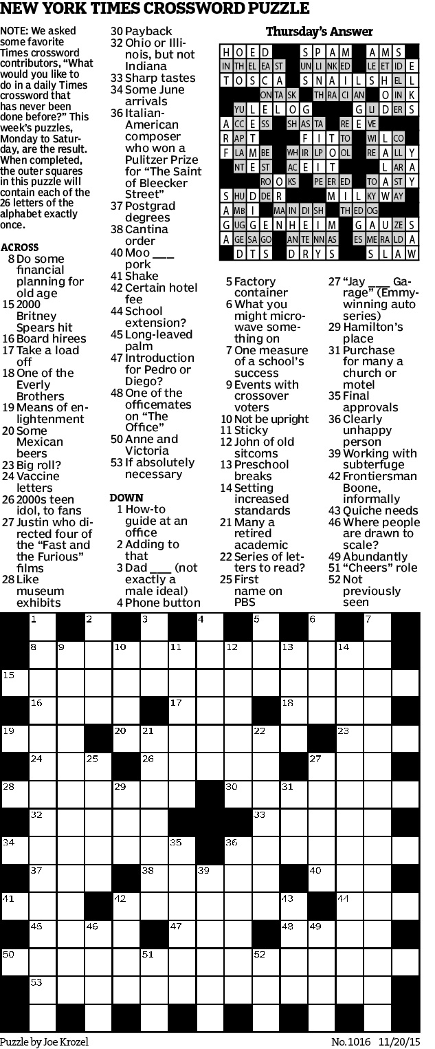 Correction Friday s New York Times Crossword Puzzle Correction Friday s New York Times Crossword Puzzle
