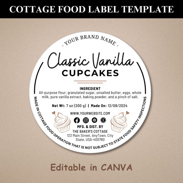 Cottage Food Label Cottage Baking Label Printable Food Label Home Baked Goods Label Home Bakery Stickers Ingredient Label Template Etsy