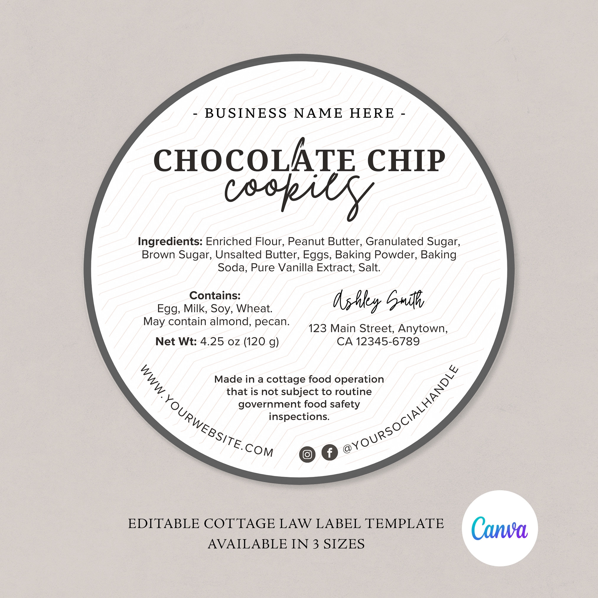 Cottage Food Label Home Baked Goods Label Printable Food Label Cottage Baking Label Ingredient Label Template Home Bakery Stickers Etsy