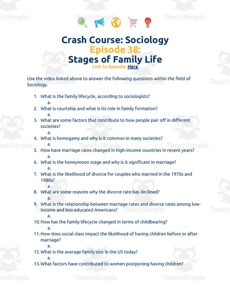 Crash Course Sociology Episode Worksheet 38 Stages Of Family Life By Teach Simple Crash Course Sociology Episode Worksheet 38 Stages Of Family Life By Teach Simple
